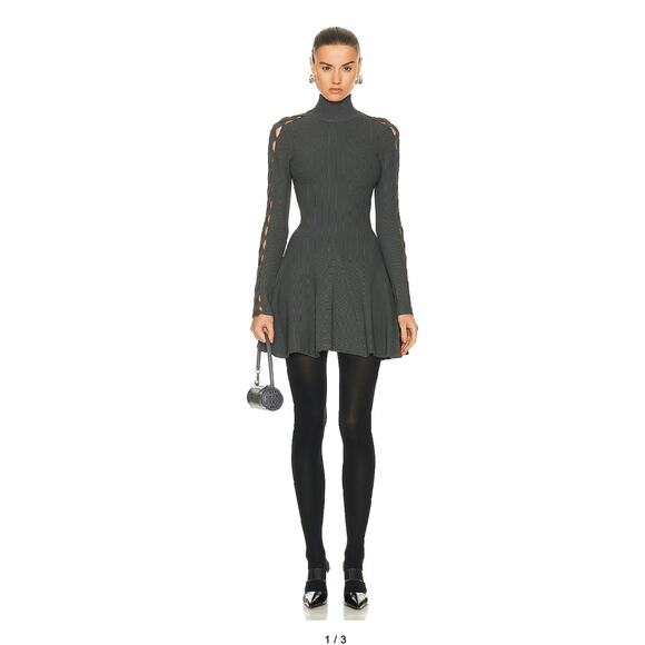 Alaia - Turtleneck Long sleeve Peplum Dress- EU 38